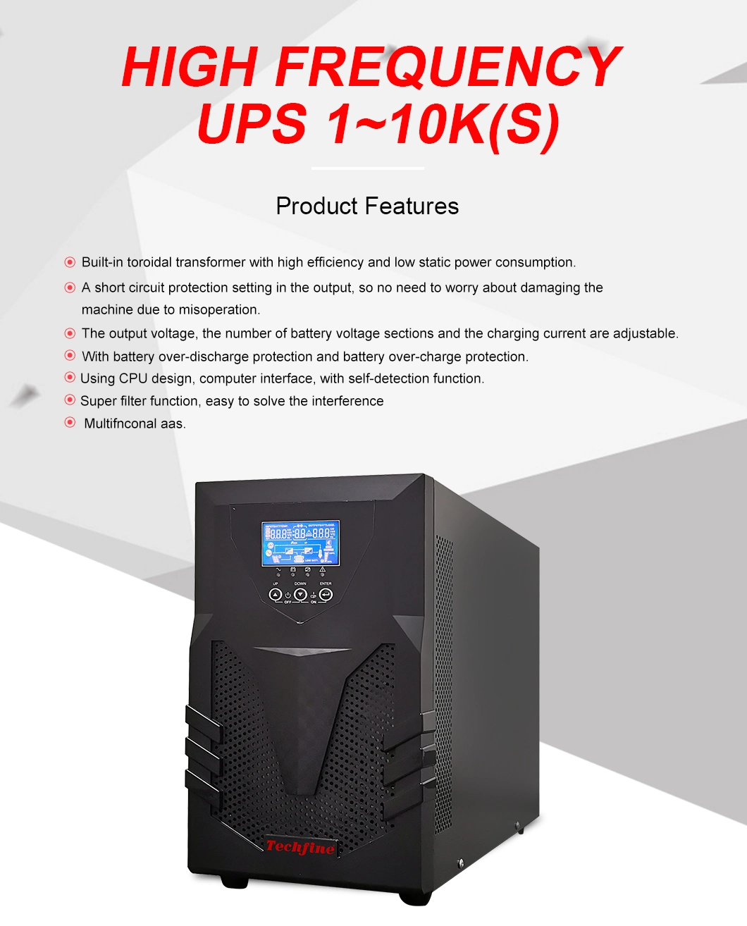 1K/2K/3K/6K/10kVA High Frequency Tower Power Supply Online UPS